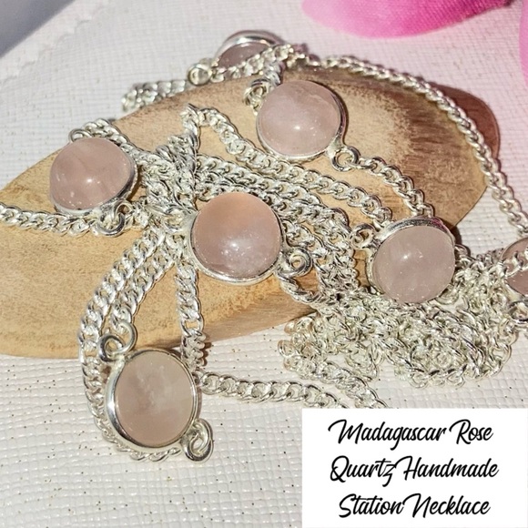 Radiant Rose Quartz Gemstone Handmade Station Necklace - Picture 8 of 8